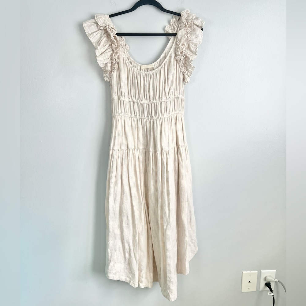 Ulla Johnson Size 6 • Rissa Linen Striped Ruffle Nap Midi Dress. - Picture 2 of 6